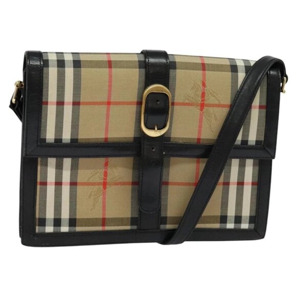 Burberrys Nova Check Shoulder Bag Canvas Beige Gold black Auth BD1811 - Picture 1 of 14
